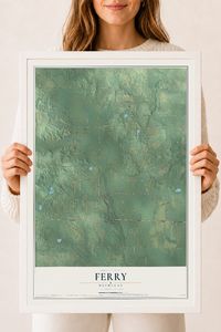 Map of Ferry, Michigan, 18 x 24 inch print in a white wood frame