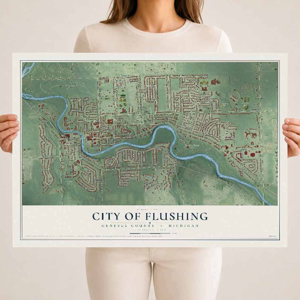 Map of Flushing, Michigan, 18 x 24 inch unframed archival matte print