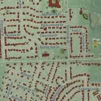 Close-up of the map of Flushing, Michigan print showing street and building detail