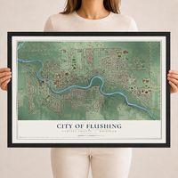Map of Flushing, Michigan, 18 x 24 inch print in a black wood frame