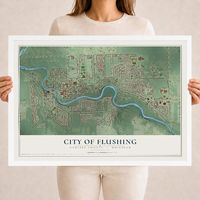 Map of Flushing, Michigan, 18 x 24 inch print in a white wood frame