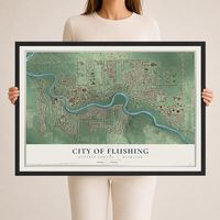 Map of Flushing, Michigan, 24 x 36 inch print in a black wood frame