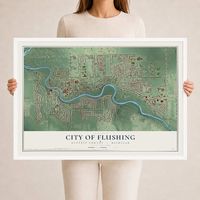 Map of Flushing, Michigan, 24 x 36 inch print in a white wood frame