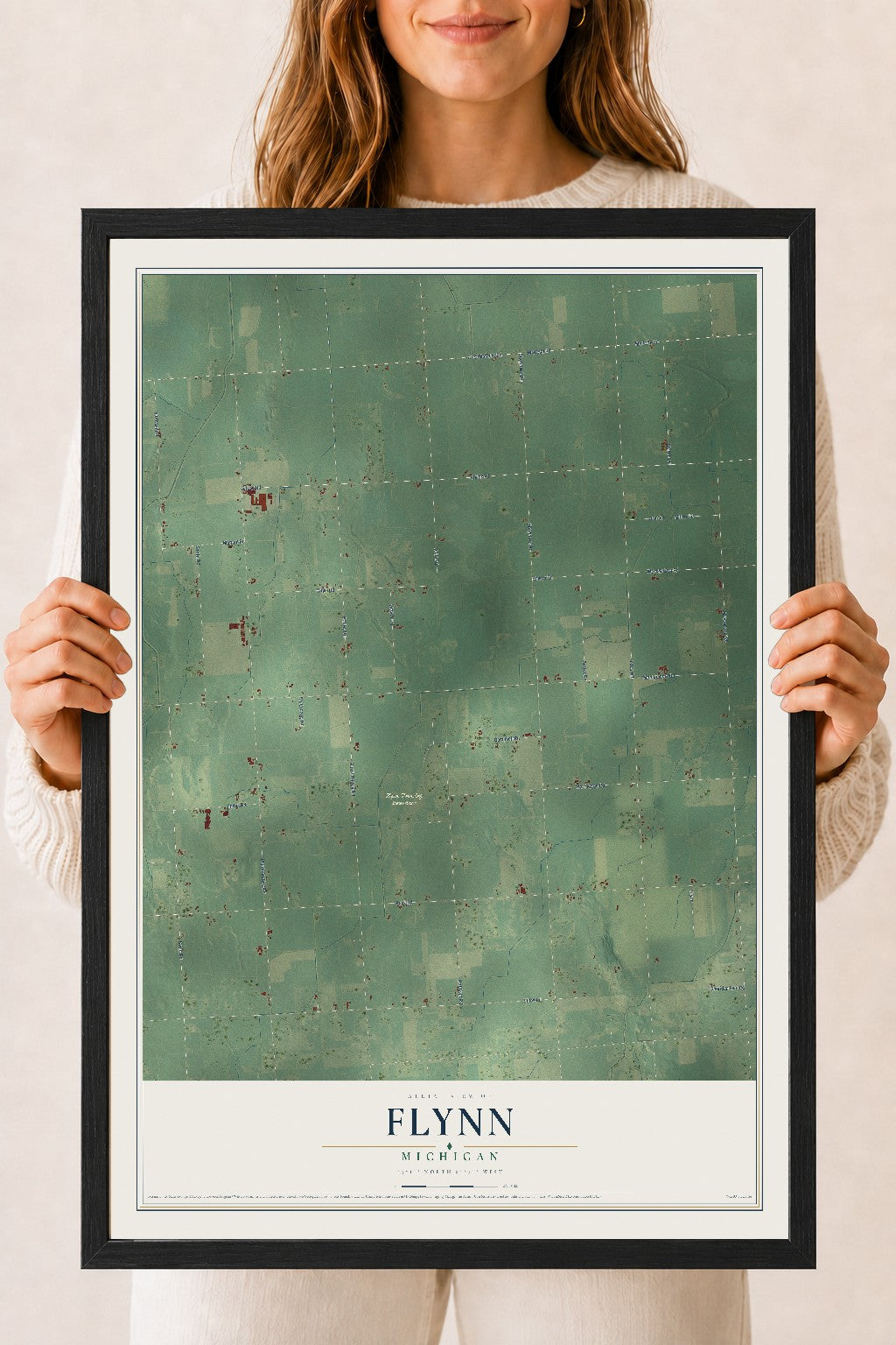 Map of Flynn, Michigan, 18 x 24 inch print in a black wood frame