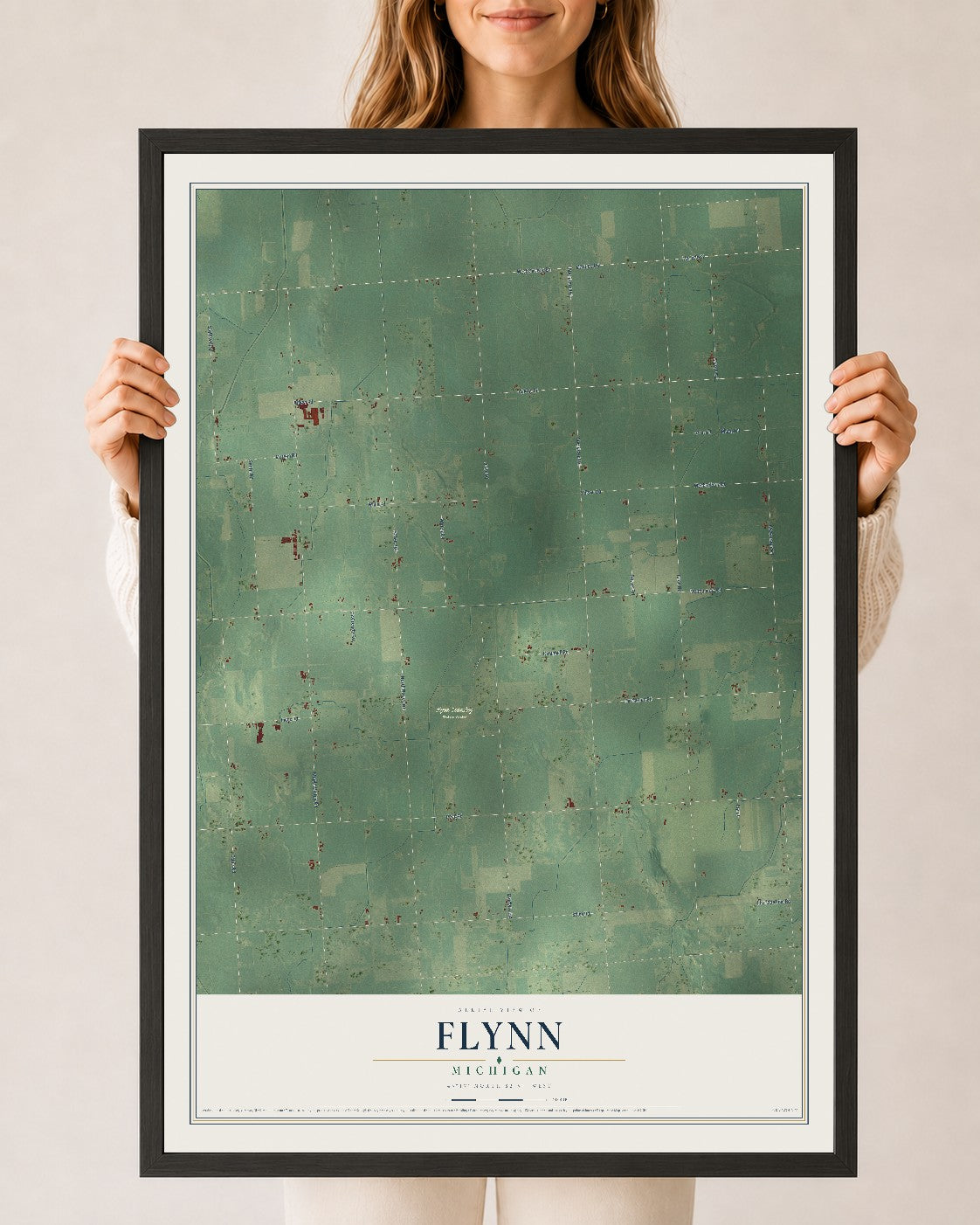 Map of Flynn, Michigan, 24 x 36 inch print in a black wood frame