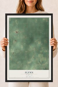 Map of Flynn, Michigan, 18 x 24 inch print in a black wood frame