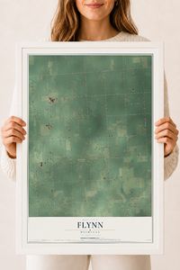 Map of Flynn, Michigan, 18 x 24 inch print in a white wood frame
