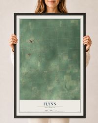 Map of Flynn, Michigan, 24 x 36 inch print in a black wood frame