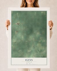 Map of Flynn, Michigan, 24 x 36 inch print in a white wood frame