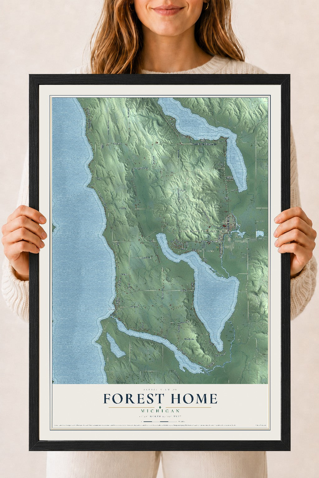 Map of Forest Home, Michigan, 18 x 24 inch print in a black wood frame
