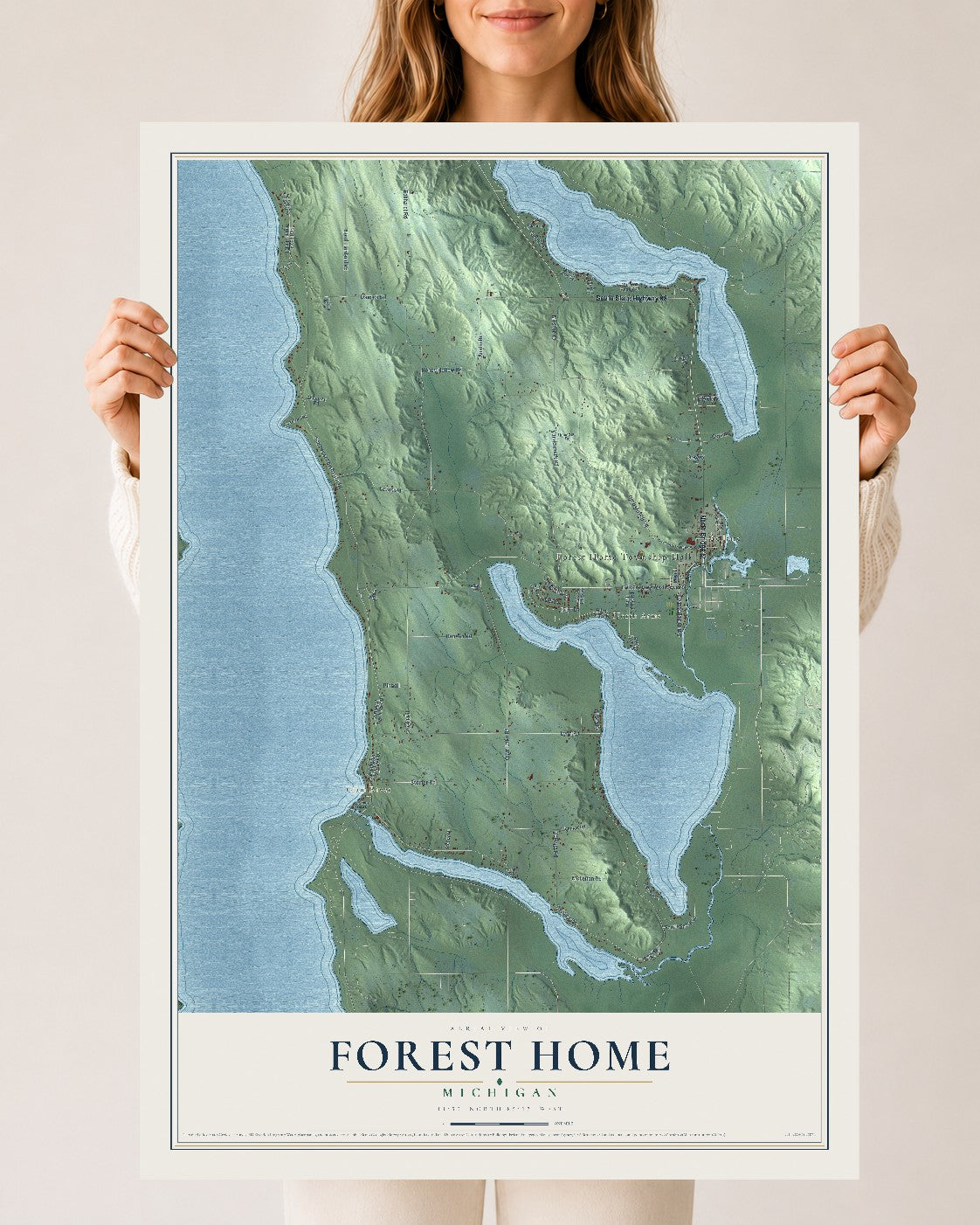 Map of Forest Home, Michigan, 24 x 36 inch unframed archival matte print
