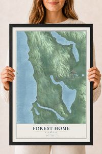 Map of Forest Home, Michigan, 18 x 24 inch print in a black wood frame