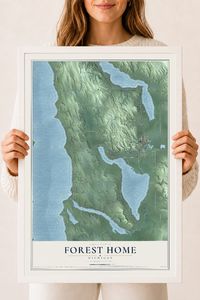 Map of Forest Home, Michigan, 18 x 24 inch print in a white wood frame
