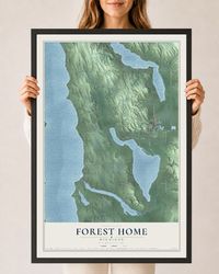 Map of Forest Home, Michigan, 24 x 36 inch print in a black wood frame