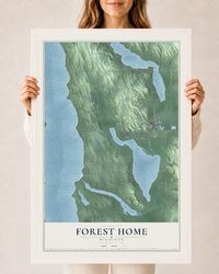 Map of Forest Home, Michigan, 24 x 36 inch print in a white wood frame