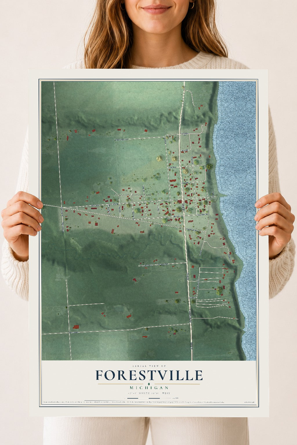 Map of Forestville, Michigan, 18 x 24 inch unframed archival matte print