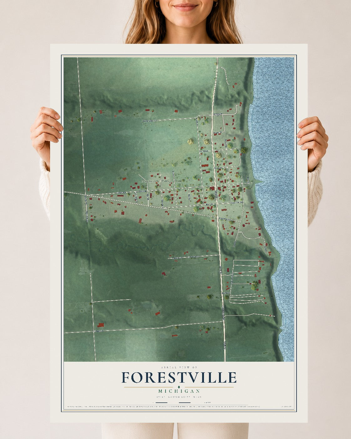 Map of Forestville, Michigan, 24 x 36 inch unframed archival matte print