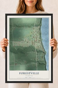 Map of Forestville, Michigan, 18 x 24 inch print in a black wood frame