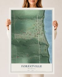 Map of Forestville, Michigan, 24 x 36 inch unframed archival matte print