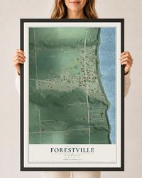 Map of Forestville, Michigan, 24 x 36 inch print in a black wood frame