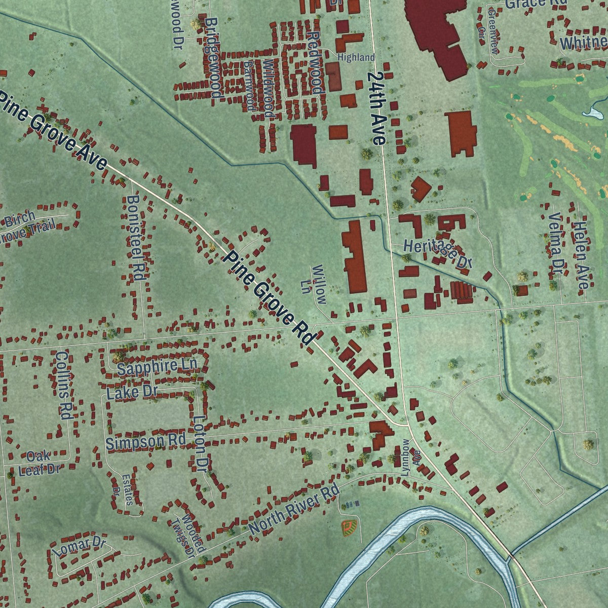 Close-up of the map of Fort Gratiot, Michigan print showing street and building detail
