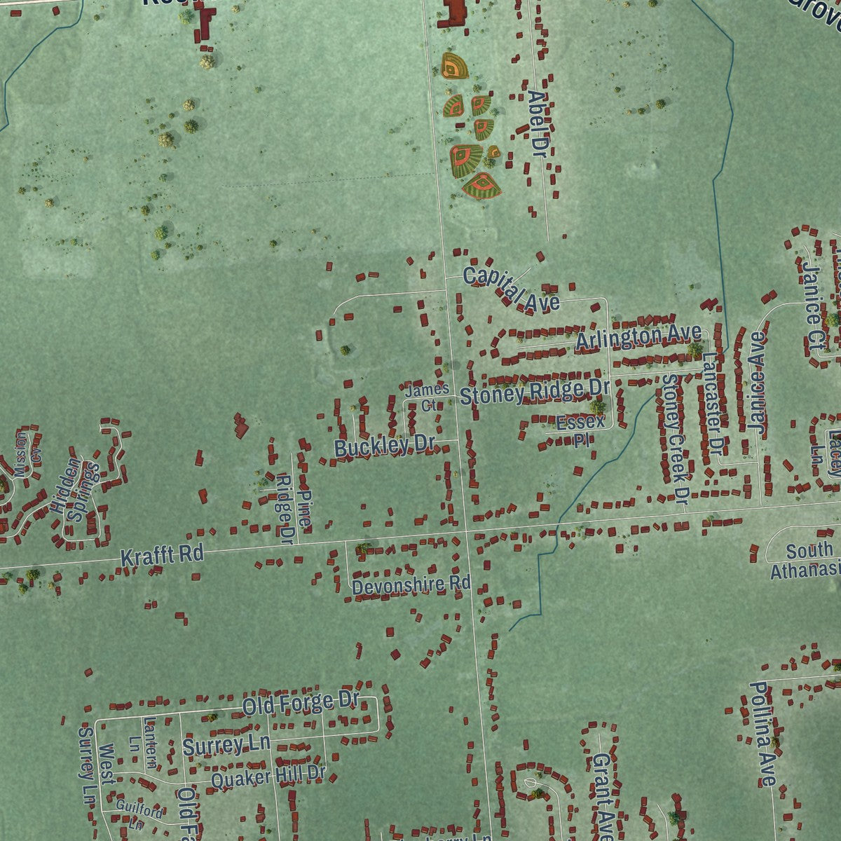 Second close-up of the map of Fort Gratiot, Michigan print showing more streets and buildings
