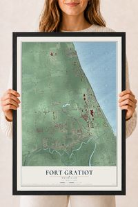 Map of Fort Gratiot, Michigan, 18 x 24 inch print in a black wood frame