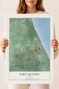 Map of Fort Gratiot, Michigan, 18 x 24 inch print in a white wood frame