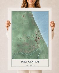 Map of Fort Gratiot, Michigan, 24 x 36 inch print in a white wood frame