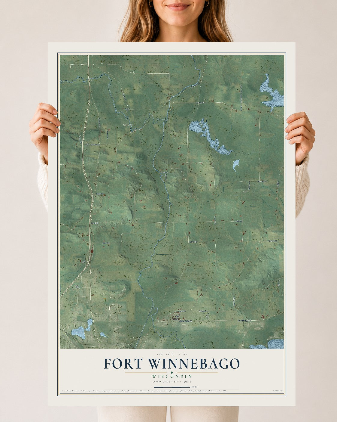 Map of Fort Winnebago, Wisconsin, 24 x 36 inch unframed archival matte print