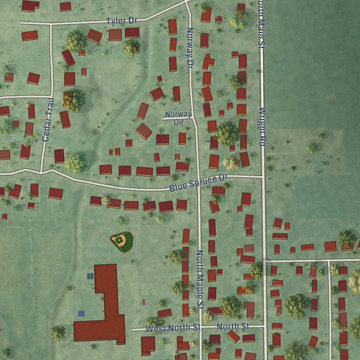 Second close-up of the map of Fowler, Michigan print showing more streets and buildings