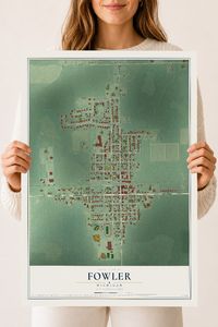 Map of Fowler, Michigan, 18 x 24 inch unframed archival matte print