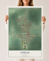 Map of Fowler, Michigan, 24 x 36 inch unframed archival matte print