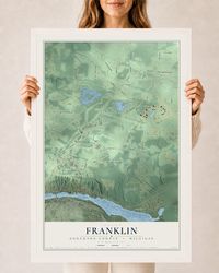 Map of Franklin, Houghton County, Michigan, 24 x 36 inch print in a white wood frame