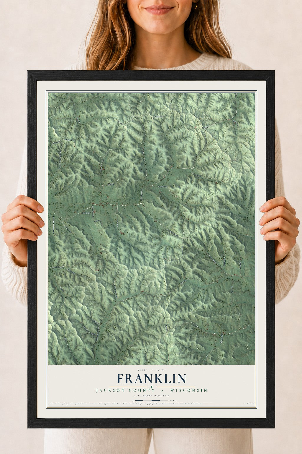 Map of Franklin, Jackson County, Wisconsin, 18 x 24 inch print in a black wood frame