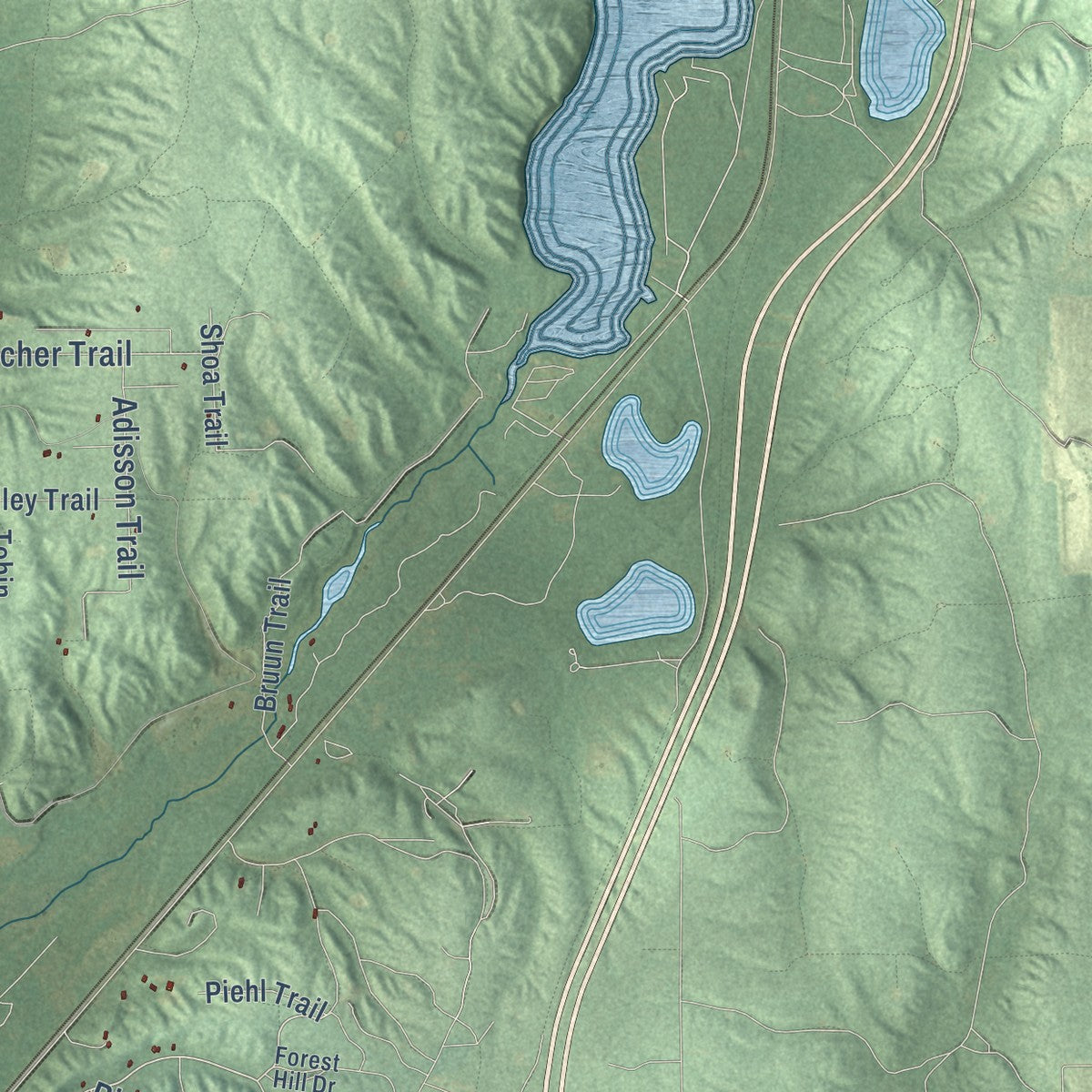 Close-up of the map of Frederic, Michigan print showing street and building detail