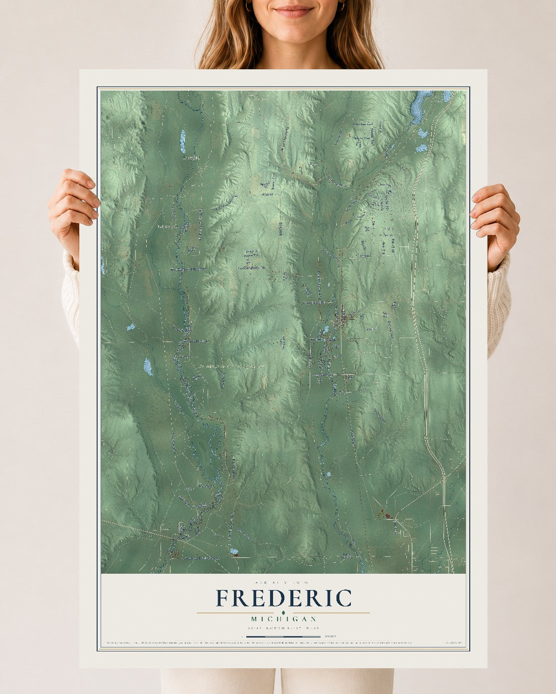 Map of Frederic, Michigan, 24 x 36 inch unframed archival matte print