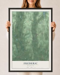 Map of Frederic, Michigan, 24 x 36 inch print in a black wood frame