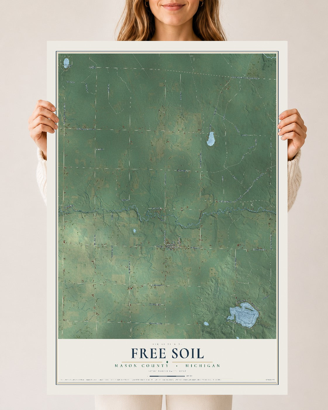 Map of Free Soil, Mason County, Michigan, 24 x 36 inch unframed archival matte print
