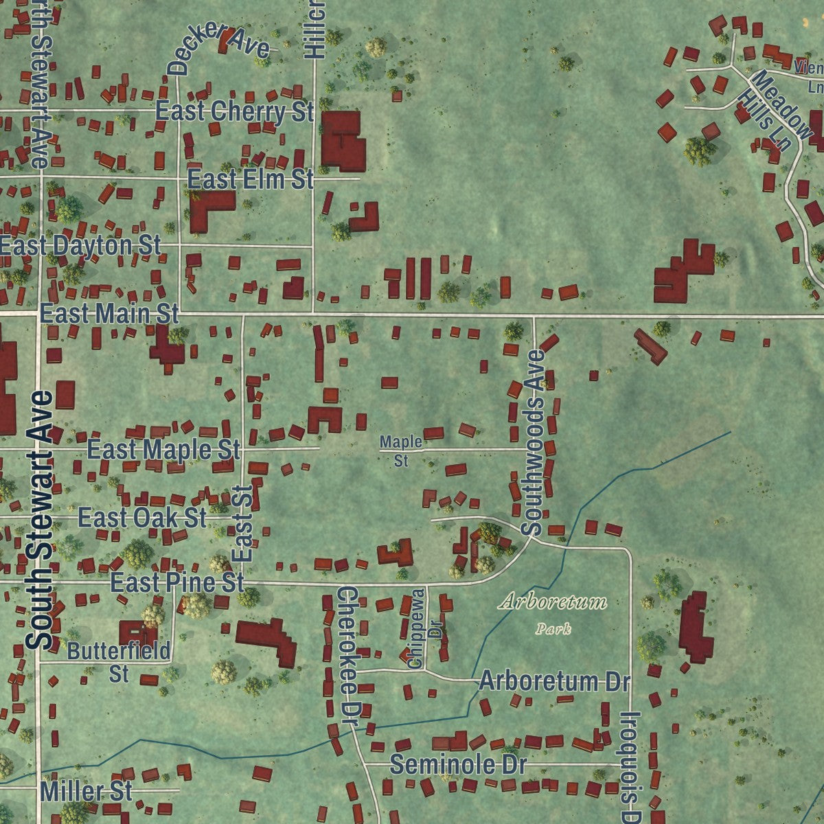 Second close-up of the map of Fremont, Newaygo County, Michigan print showing more streets and buildings