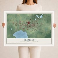 Map of Fremont, Newaygo County, Michigan, 24 x 36 inch print in a white wood frame