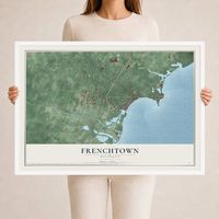 Map of Frenchtown, Michigan, 24 x 36 inch print in a white wood frame