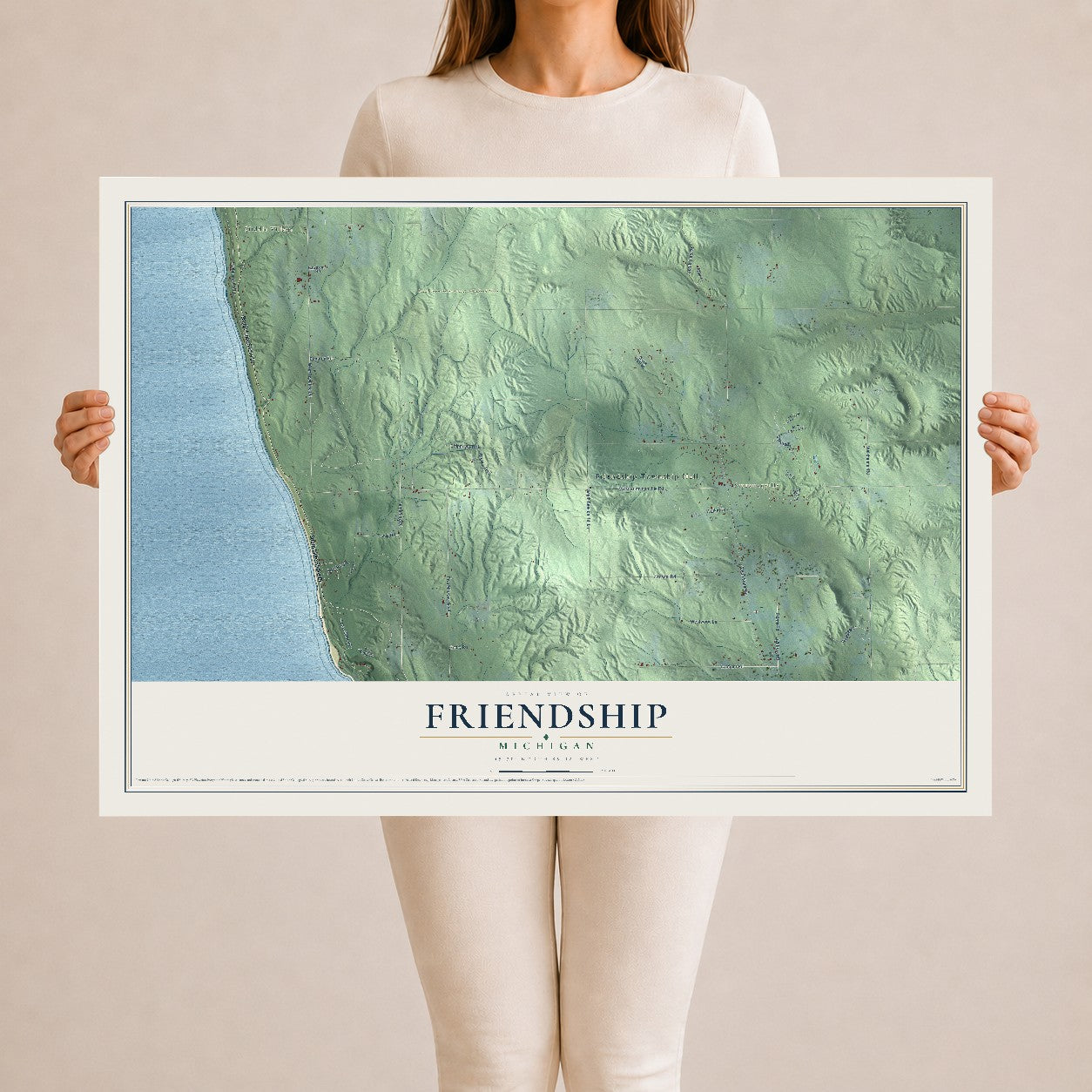 Map of Friendship, Michigan, 24 x 36 inch unframed archival matte print