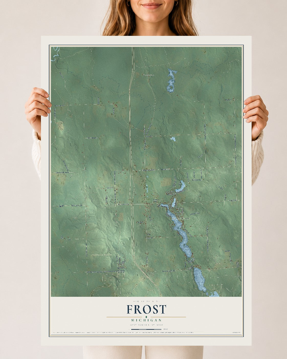 Map of Frost, Michigan, 24 x 36 inch unframed archival matte print