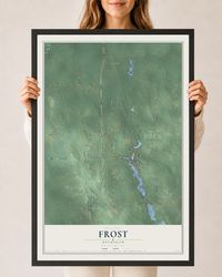Map of Frost, Michigan, 24 x 36 inch print in a black wood frame