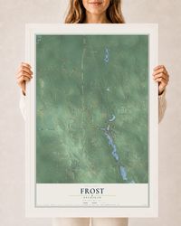 Map of Frost, Michigan, 24 x 36 inch print in a white wood frame