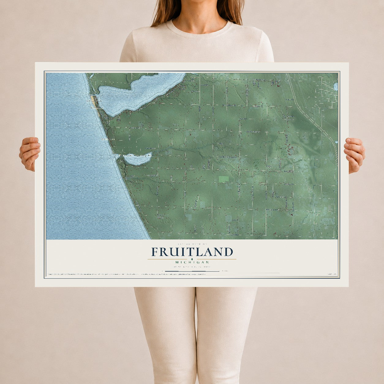 Map of Fruitland, Michigan, 24 x 36 inch unframed archival matte print