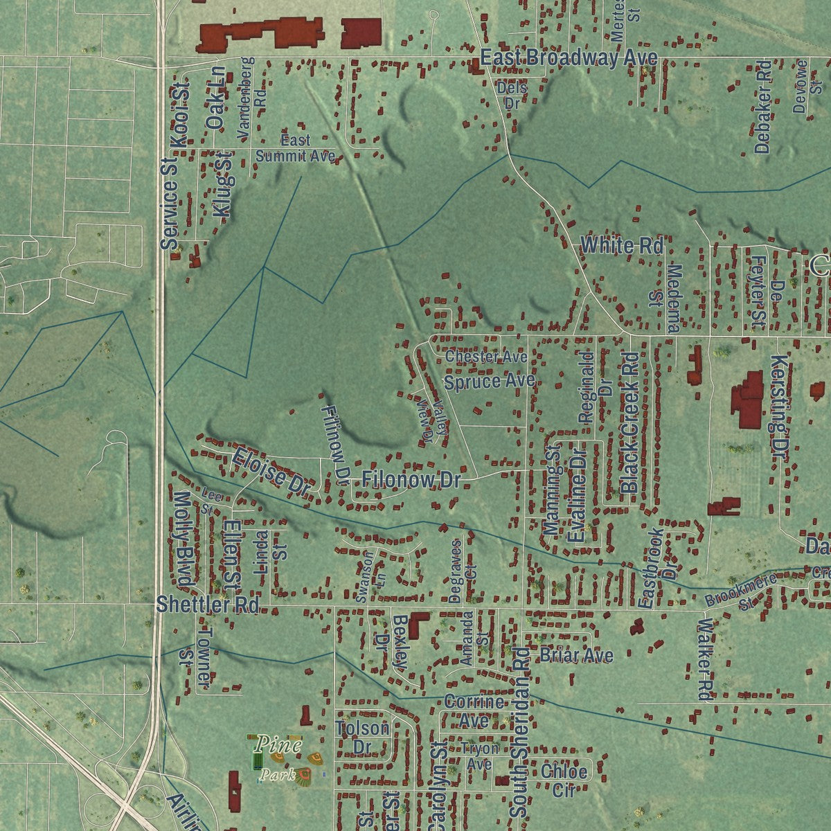 Close-up of the map of Fruitport, Muskegon County, Michigan print showing street and building detail