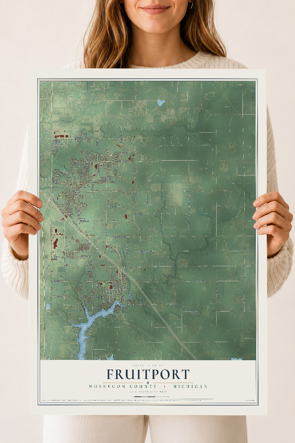 Map of Fruitport, Muskegon County, Michigan, 18 x 24 inch unframed archival matte print