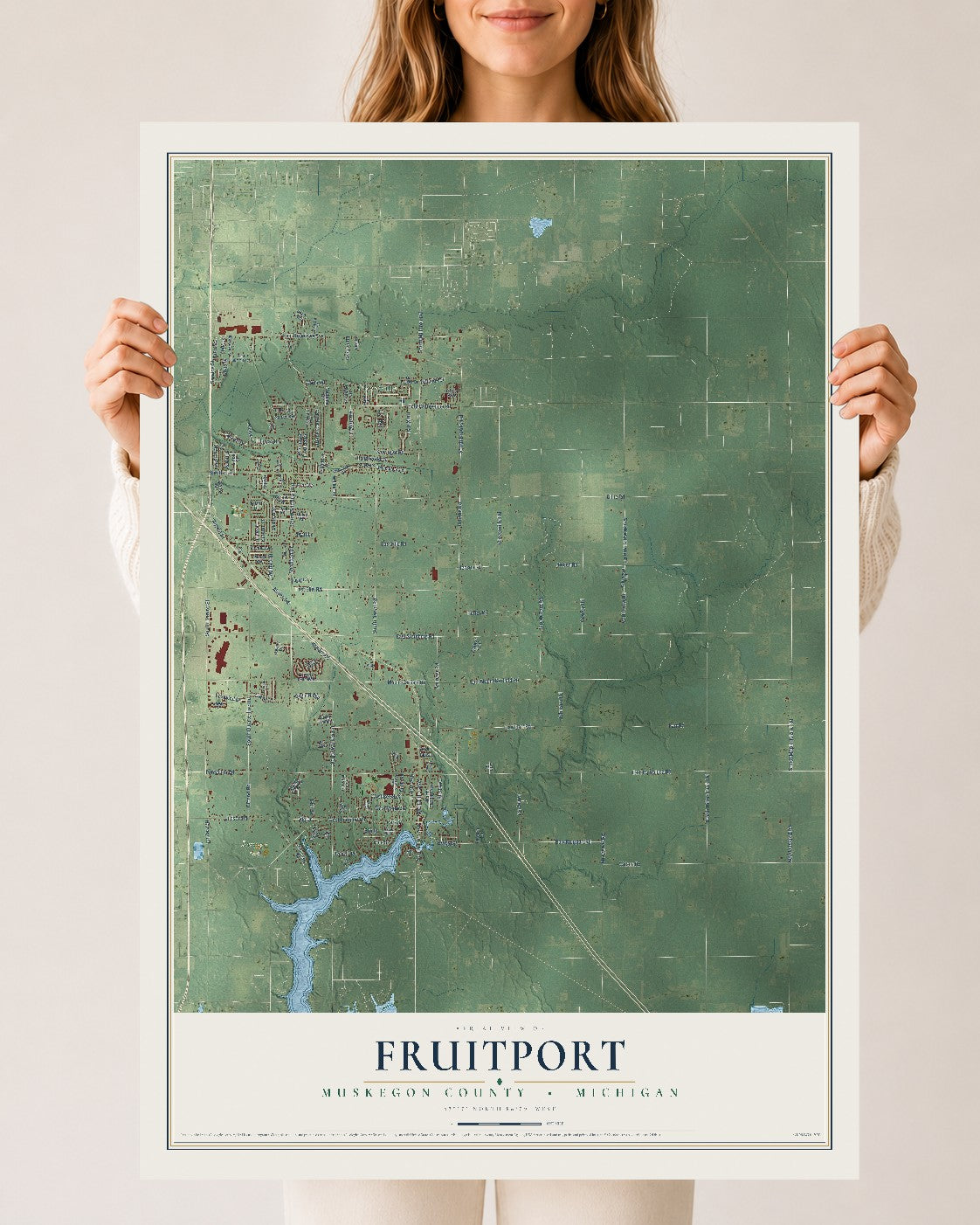 Map of Fruitport, Muskegon County, Michigan, 24 x 36 inch unframed archival matte print
